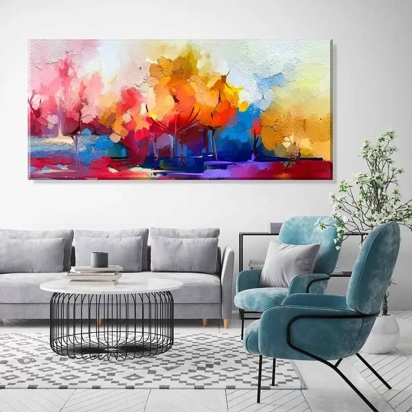 Quadro abstrato na parede de uma sala