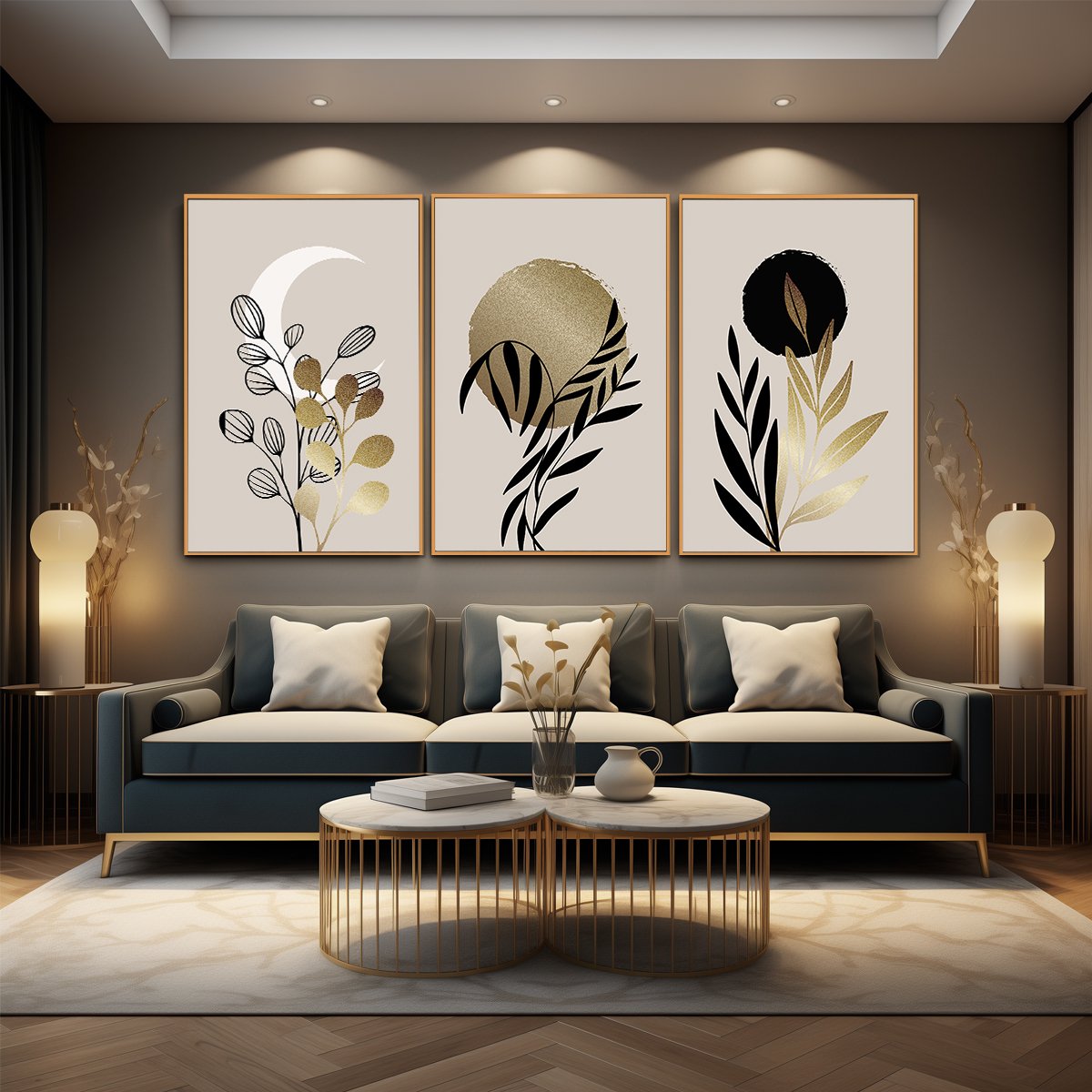 Conjunto de 3 Quadros Decorativos Floral Premium